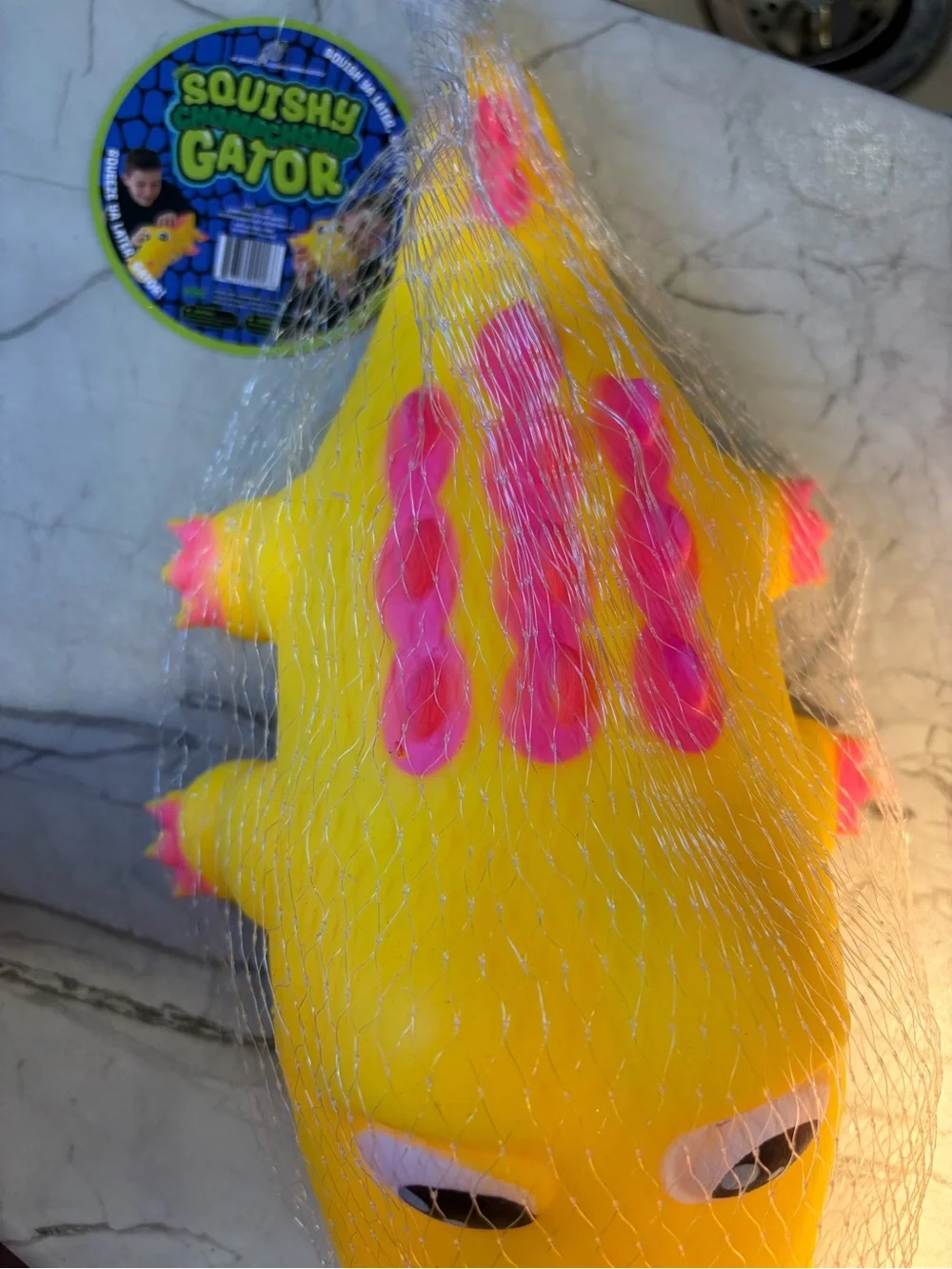 Yellow & Pink Small Pet Chew Toy - Soft Vinyl Squeaky Alligator